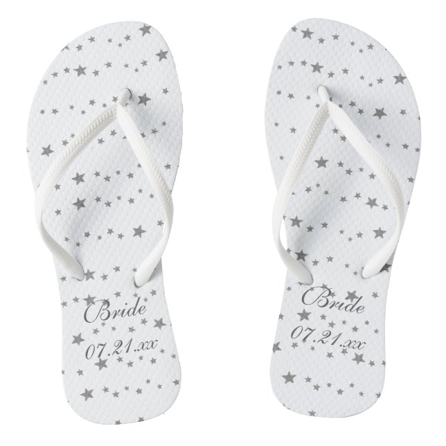 Lively Silver Stars Personalised Bride Flipflops (Footbed)