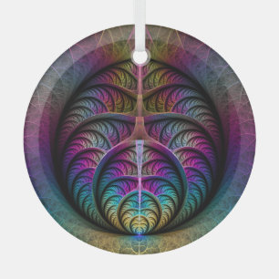 Lively Structures Colorful Abstract Fractal Art Glass Tree Decoration