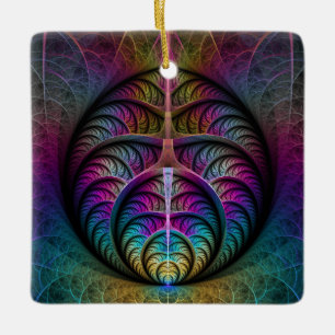Lively Structures Colourful Abstract Fractal Art Ceramic Ornament