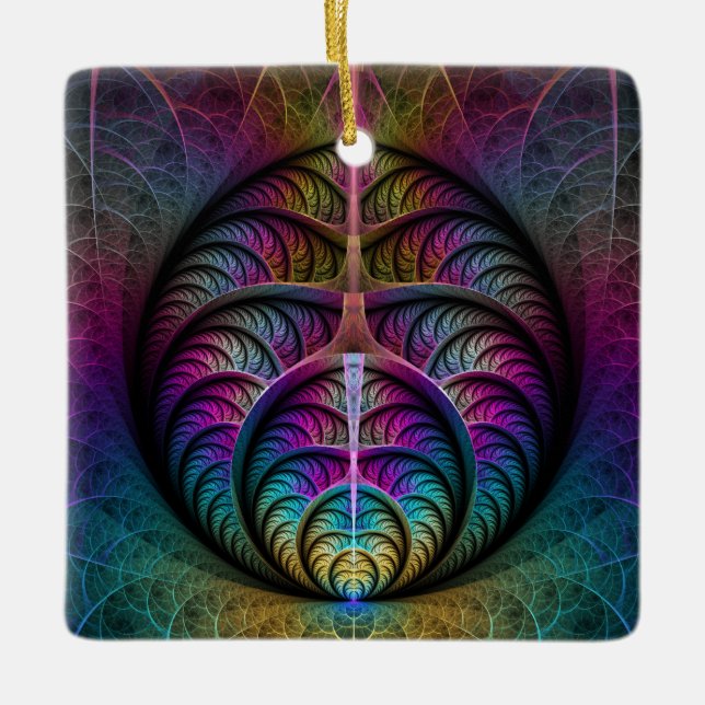 Lively Structures Colourful Abstract Fractal Art Ceramic Ornament (Front)