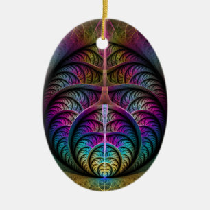 Lively Structures Colourful Abstract Fractal Art Ceramic Ornament