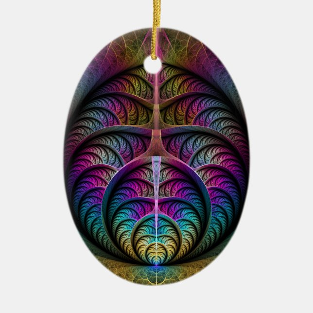Lively Structures Colourful Abstract Fractal Art Ceramic Ornament (Front)