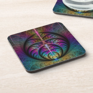 Lively Structures Colourful Abstract Fractal Art Coaster