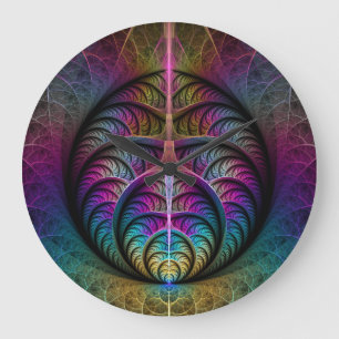 Lively Structures Colourful Abstract Fractal Art Large Clock
