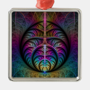 Lively Structures Colourful Abstract Fractal Art Metal Ornament