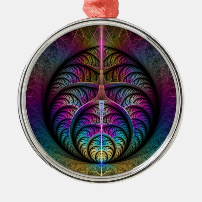 Lively Structures Colourful Abstract Fractal Art Metal Ornament (Front)