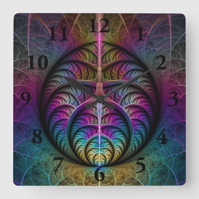 Lively Structures Colourful Abstract Fractal Art Square Wall Clock (Front)