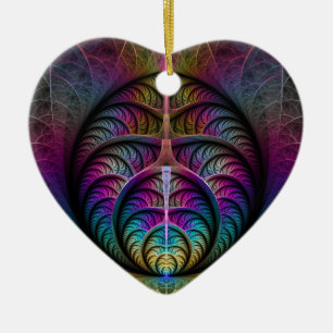Lively Structures Colourful Abstract Fractal Heart Ceramic Ornament