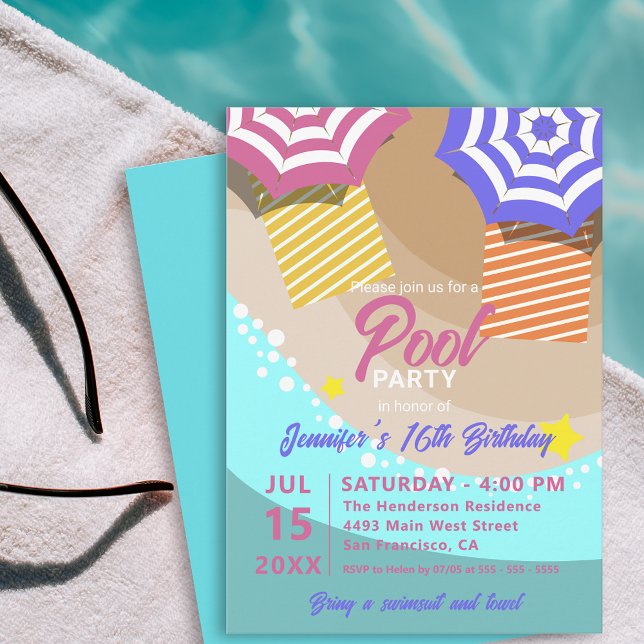 Lively Summer 16th Birthday Pool Party Invitation (Creator Uploaded)
