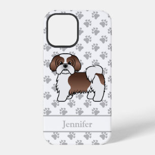 Liver And White Shih Tzu Cartoon Dog & Name iPhone 12 Pro Case