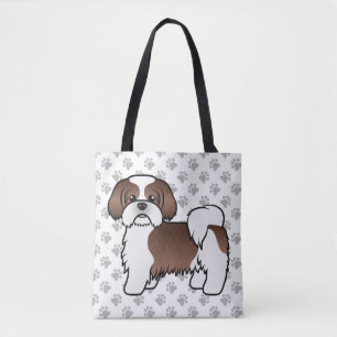 Liver And White Shih Tzu Cartoon Dog & Paws Tote Bag
