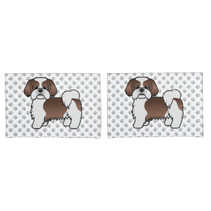 Liver And White Shih Tzu Cute Cartoon Dog Pillowcase