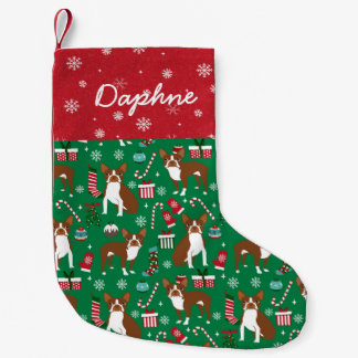 Liver Boston Terrier Custom dog name Small Christmas Stocking