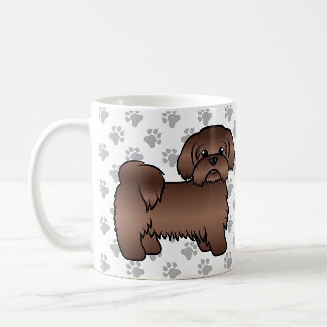 Liver Brown Shih Tzu Cute Cartoon Dog Illustration Coffee Mug (Left)