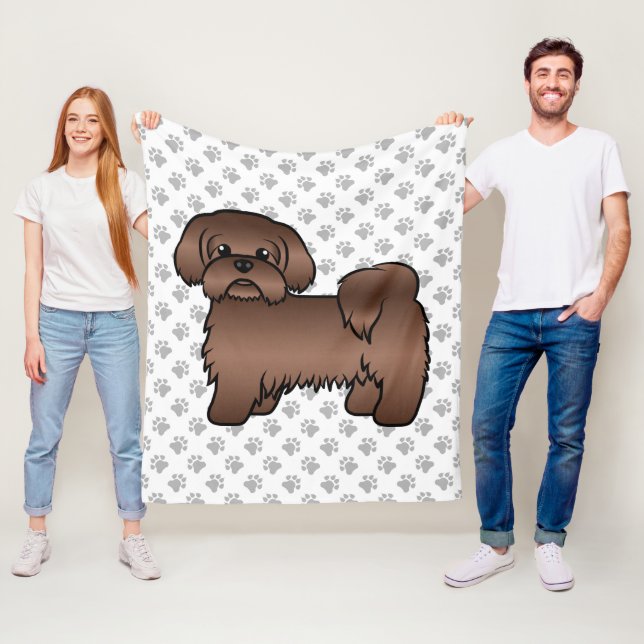 Liver Brown Shih Tzu Cute Cartoon Dog Illustration Fleece Blanket (In Situ)