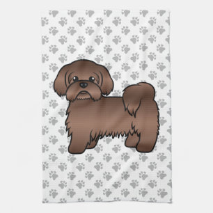 Liver Brown Shih Tzu Cute Cartoon Dog Illustration Tea Towel