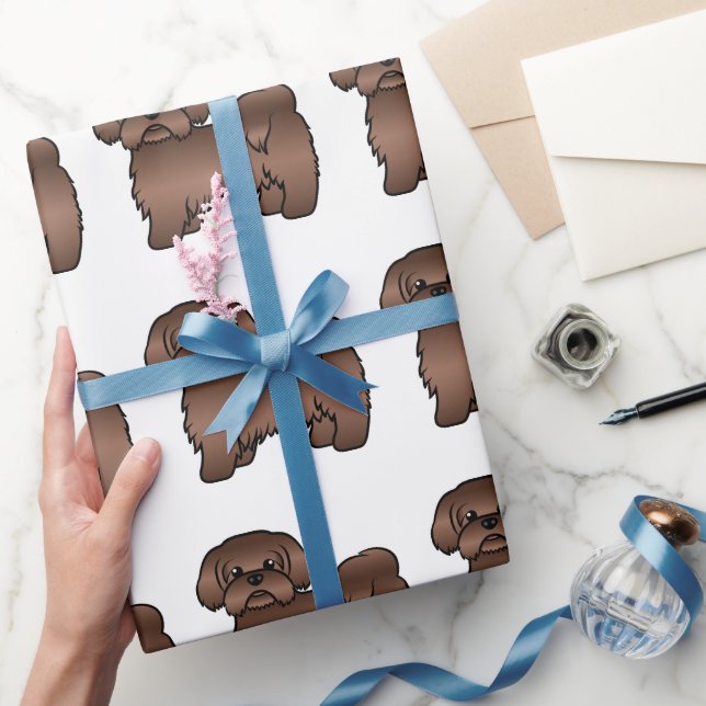 Liver Brown Shih Tzu Cute Cartoon Dog Pattern Wrapping Paper (Gifting)