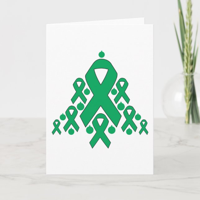 Liver Cancer Christmas Ribbon Tree Holiday Card (Front)