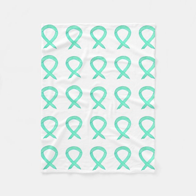Liver Cancer Jade Awareness Ribbon Fleece Blankets (Front)