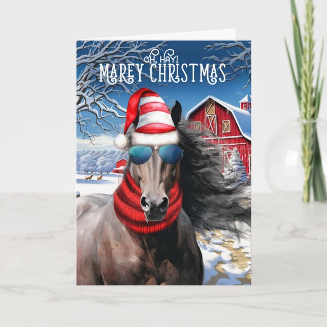Liver Chestnut Horse Funny MAREy Christmas Holiday Card (Front)