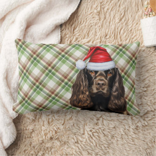 Liver Christmas Cocker Spaniel Dog Holiday Plaid Lumbar Cushion