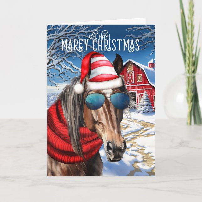 Liver Quarter Horse Funny MAREy Christmas Holiday Card (Front)