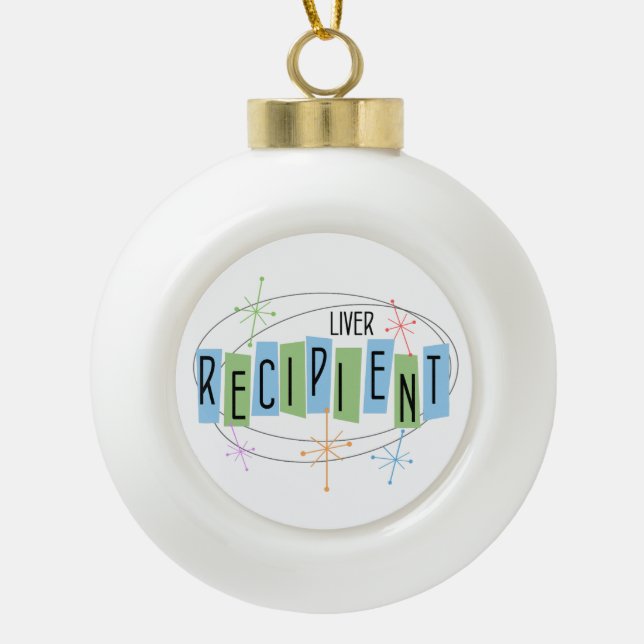 Liver Recipient Retro Style Ceramic Ball Christmas Ornament (Front)