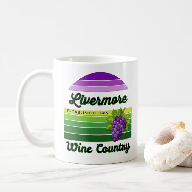 Livermore Wine Country Purple Green Stripes Grapes Coffee Mug (With Donut)