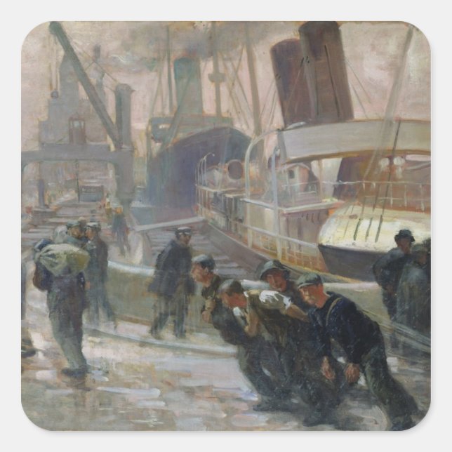 Liverpool Dockers at Dawn, 1903 Square Sticker (Front)