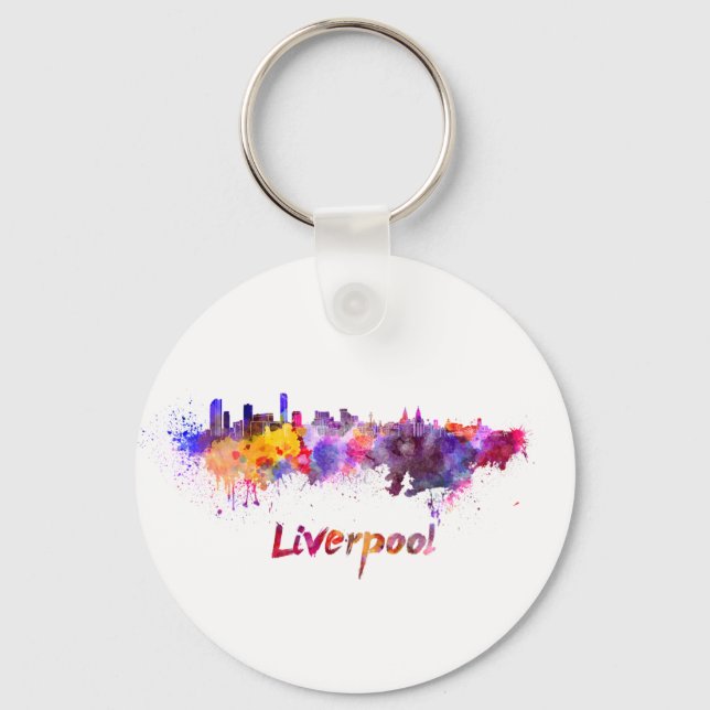 Liverpool skyline in watercolor key ring (Front)