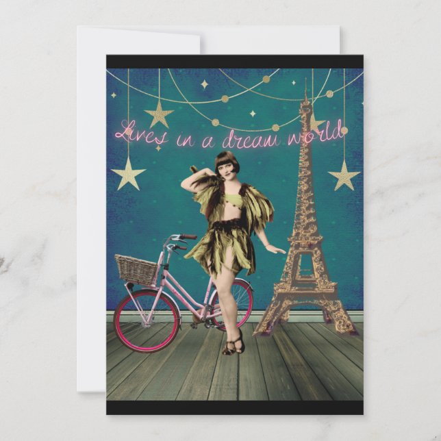 Lives In A Dream World Funky Altered Art Flat Card (Front)