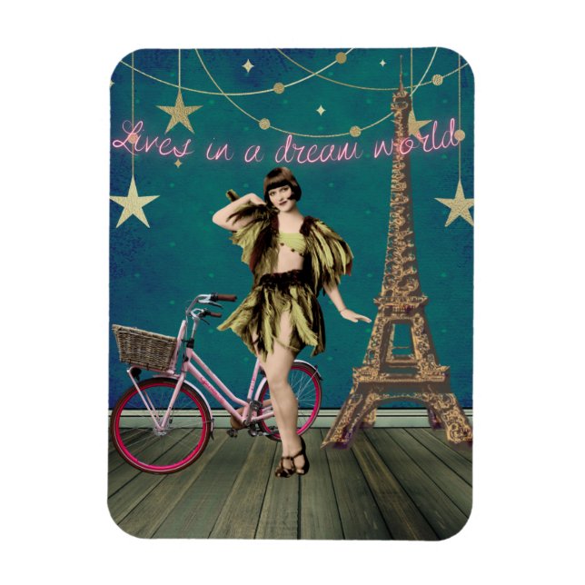 Lives In A Dream World Funky Altered Art   Magnet (Vertical)