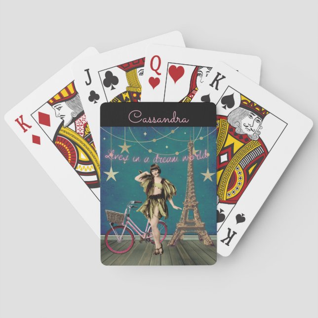 Lives In A Dream World Funky Altered Art Playing Cards (Back)