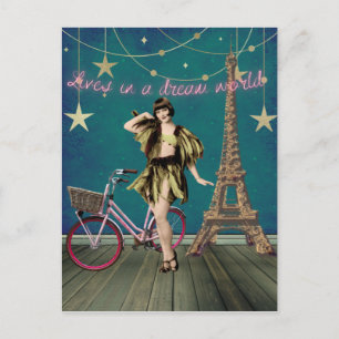 Lives In A Dream World Funky Altered Art Postcard