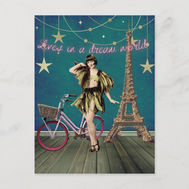 Lives In A Dream World Funky Altered Art Postcard (Front)