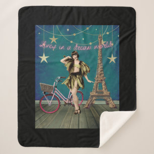 Lives In A Dream World Funky Altered Art  Sherpa Blanket