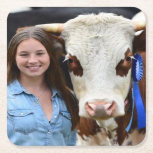 Livestock Show Cow Photo Customize Square Paper Coaster