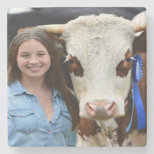 Livestock Show Cow Photo Customize Stone Coaster