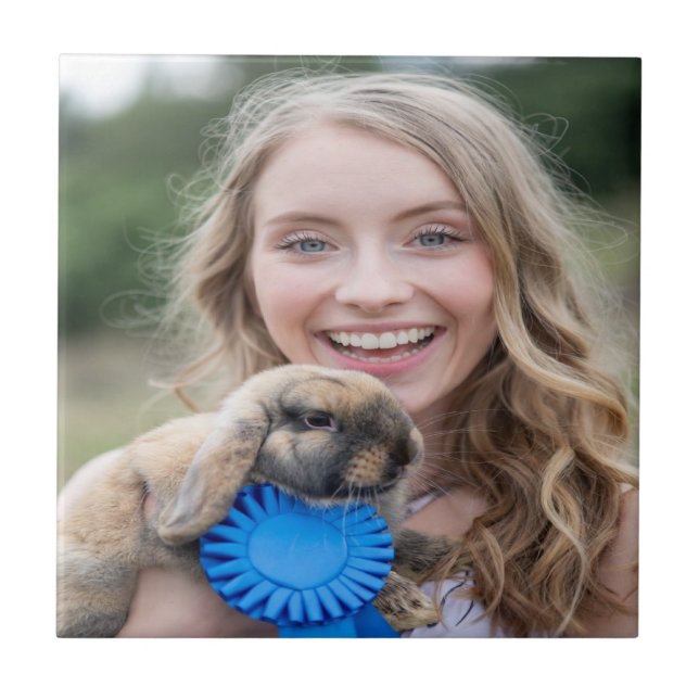 Livestock Show Rabbit Photo Customize Ceramic Tile (Front)