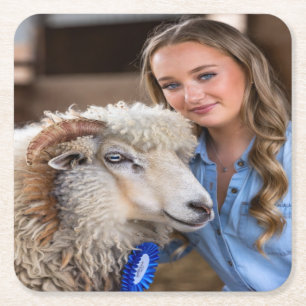 Livestock Show Sheep Photo Customise Square Paper Coaster