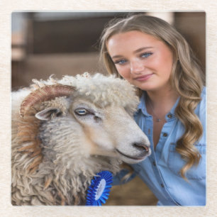 Livestock Show Sheep Photo Customize Glass Coaster