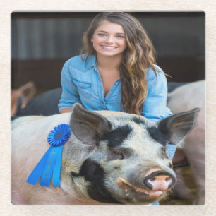 Livestock Show Swine Photo Customize Glass Coaster