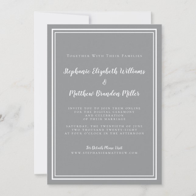 Livestream Wedding Grey & White Minimalist Invitation (Front)