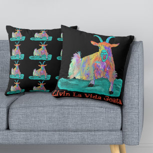 Livin La Vida Goata Funny Screaming Goat Design Cushion