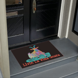 Livin La Vida Goata Funny Screaming Goat Design Doormat