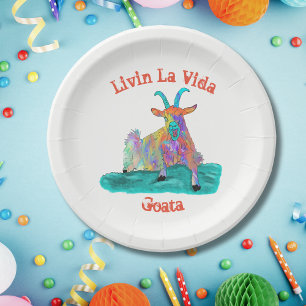 Livin La Vida Goata Funny Screaming Goat Design Paper Plate