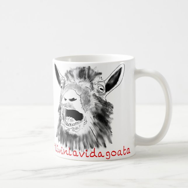 Livin La Vida Goata Funny Screaming Goat Drawing Coffee Mug (Right)
