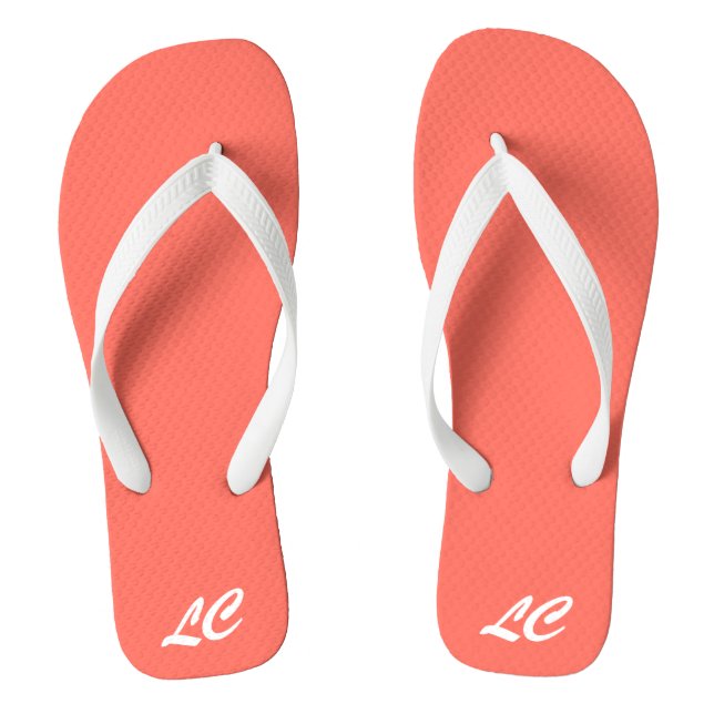 Living Coral Add Initials White Monogrammed Thongs (Footbed)
