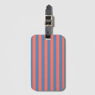 Lıving Coral and Pacific blue Horizontal Lines Luggage Tag