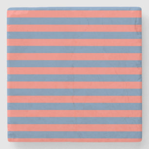 Lıving Coral and Pacific blue Horizontal Lines Stone Coaster